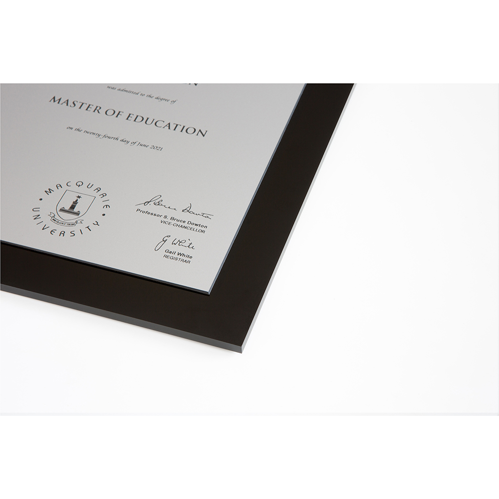 Macquarie University Plaque – Large Clear Acrylic with Gold/Silver Plate –  Ambassador Productions